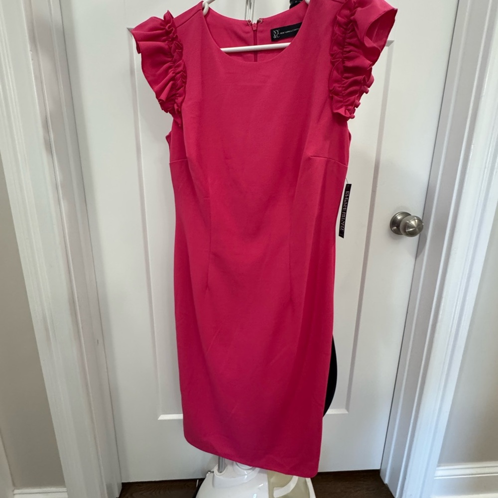 New York & Company Pink Sheath Dress with Ruffles